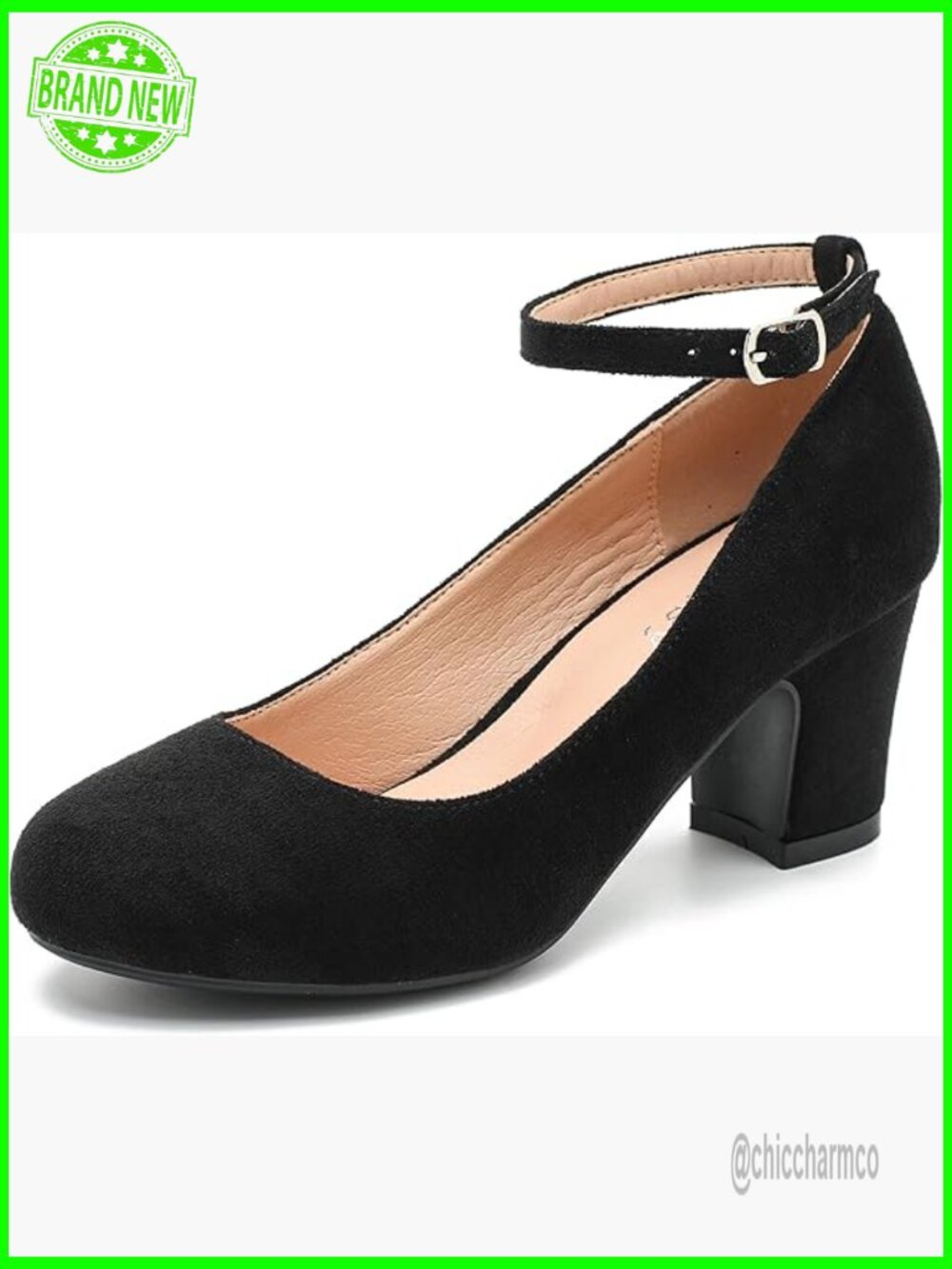 Ankle Strap Low Block Chunky Heels Pumps Closed Round Toe Dress Wedding Office
